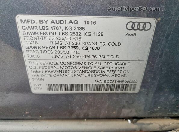 WA1BCCFS4HR009392 2017 AUDI Q3 Gray VIN sticker view