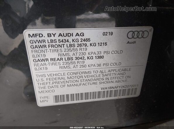 WA1BNAFY2K2072011 2019 AUDI Q5 Gray 