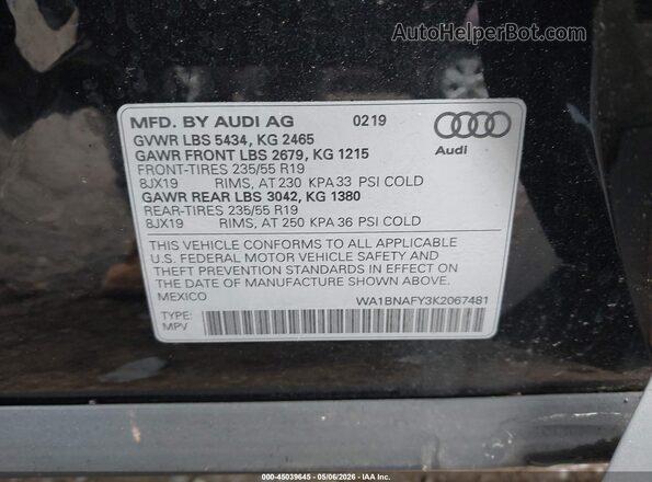 WA1BNAFY3K2067481 2019 AUDI Q5 Black 