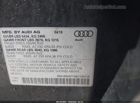 WA1BNAFY4K2104716 2019 AUDI Q5 Черный Вид подкапотного пространства