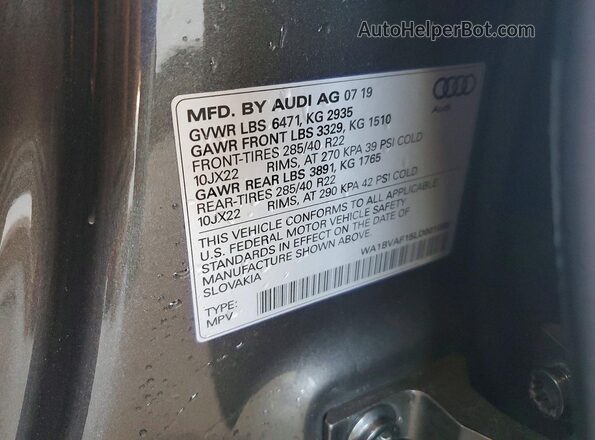WA1BVAF15LD001085 2020 AUDI Q8 Black VIN sticker view
