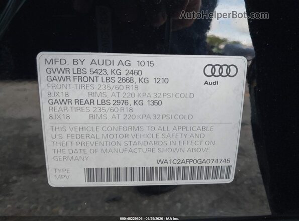 WA1C2AFP0GA074745 2016 AUDI Q5 Black 