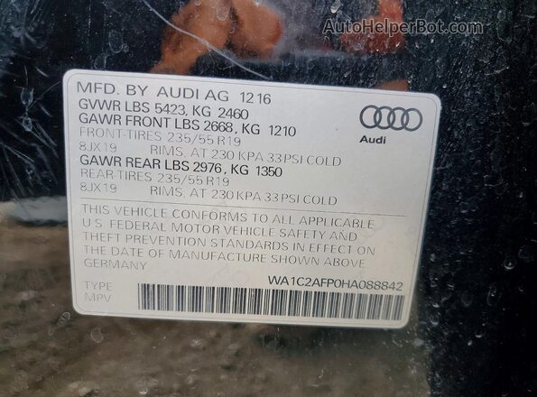 WA1C2AFP0HA088842 2017 AUDI Q5 Black VIN sticker view