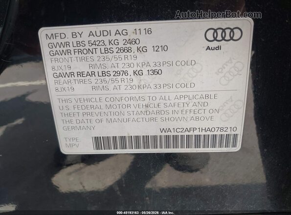 WA1C2AFP1HA078210 2017 AUDI Q5 Black Engine compartment view
