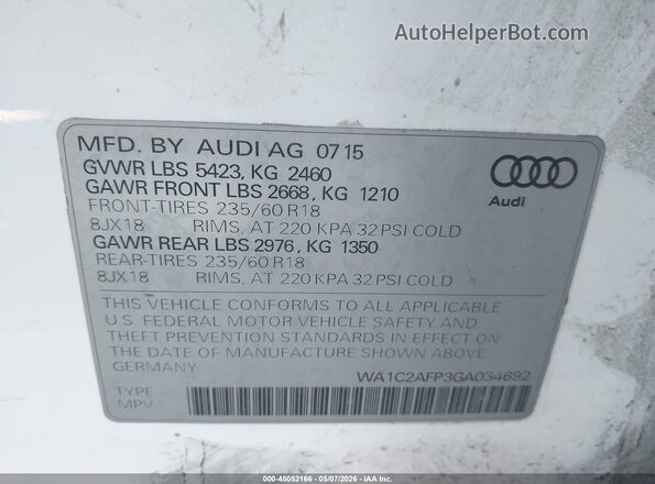 WA1C2AFP3GA034692 2016 AUDI Q5 Белый Вид подкапотного пространства
