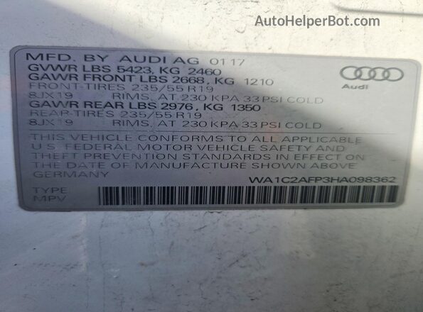 WA1C2AFP3HA098362 2017 AUDI Q5 White 