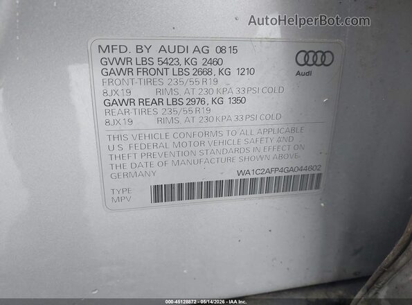 WA1C2AFP4GA044602 2016 AUDI Q5 Silver 