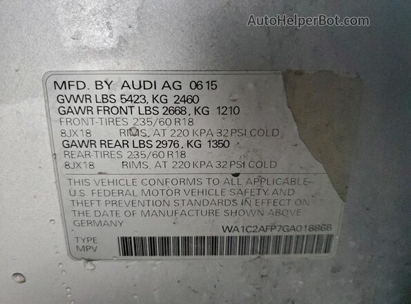 WA1C2AFP7GA018866 2016 AUDI Q5 Silver VIN sticker view