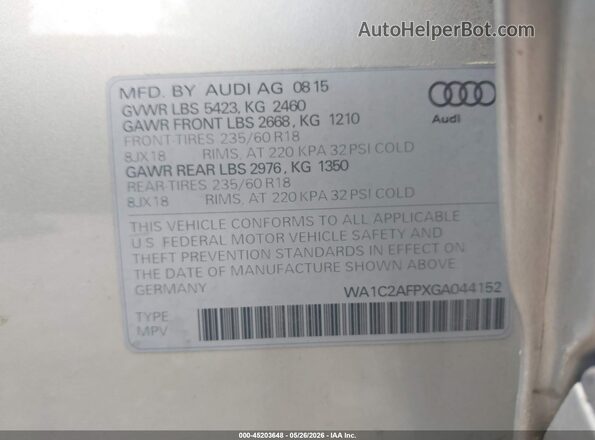 WA1C2AFPXGA044152 2016 AUDI Q5 Silver Вид підкапотного простору