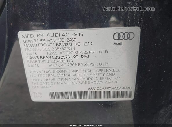 WA1C2AFPXHA044878 2017 AUDI Q5 Dark Blue ძრავის განყოფილების ხედი