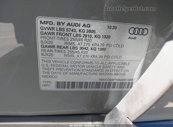 WA1C4AFY0M2013467 2021 AUDI SQ5 Gray Widok komory silnika