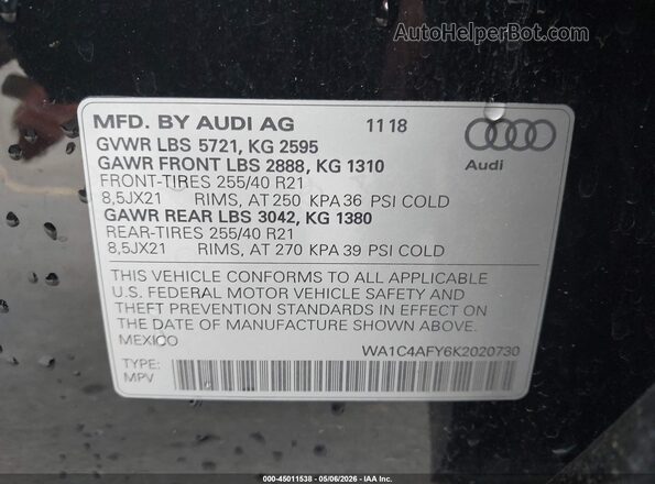 WA1C4AFY6K2020730 2019 AUDI SQ5 Черный Вид подкапотного пространства