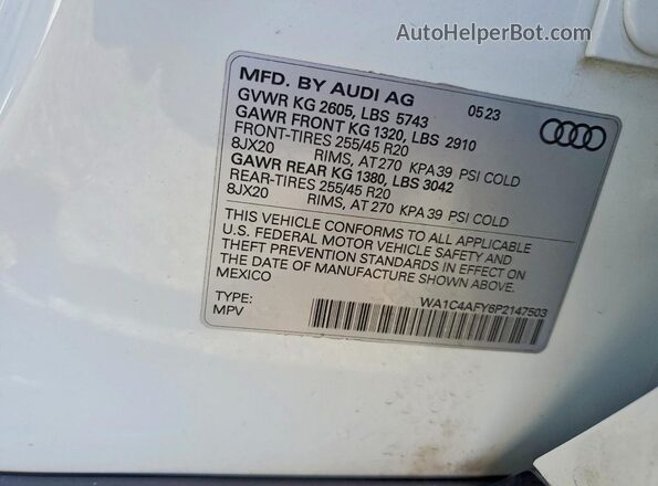 WA1C4AFY6P2147503 2023 AUDI SQ5 White Widok wnętrza 360 stopni