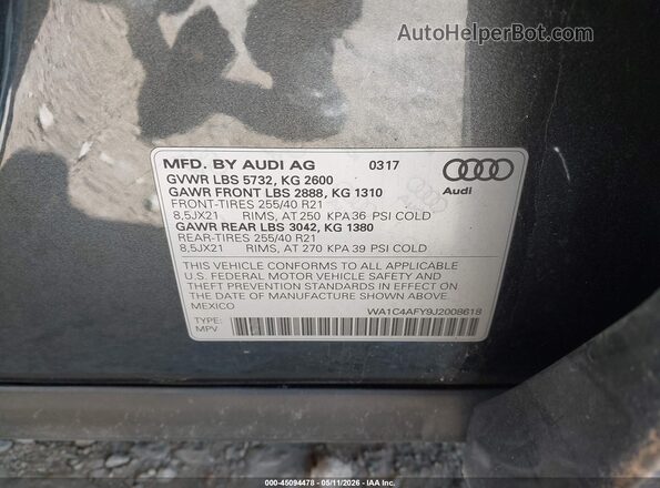 WA1C4AFY9J2008618 2018 AUDI SQ5 Gray Engine compartment view