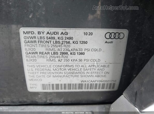 WA1CAAFY0M2021710 2021 AUDI Q5 Gray Շարժիչի բաժամունքի տեսք