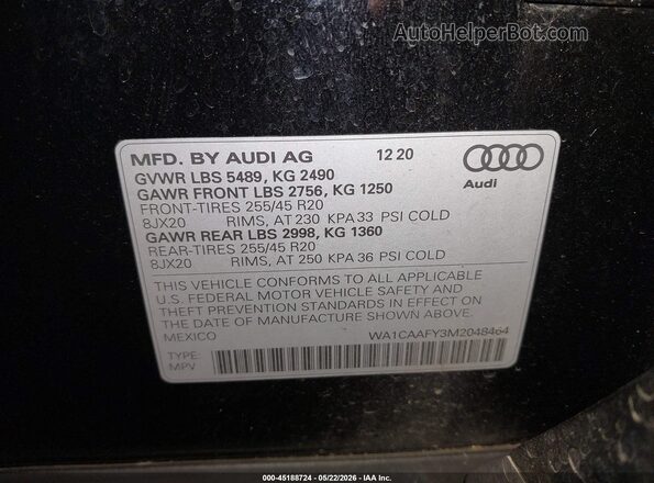 WA1CAAFY3M2048464 2021 AUDI Q5 Черный Вид подкапотного пространства