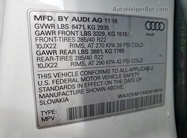 WA1CVAF1XKD015518 2019 AUDI Q8 White 360 interior view