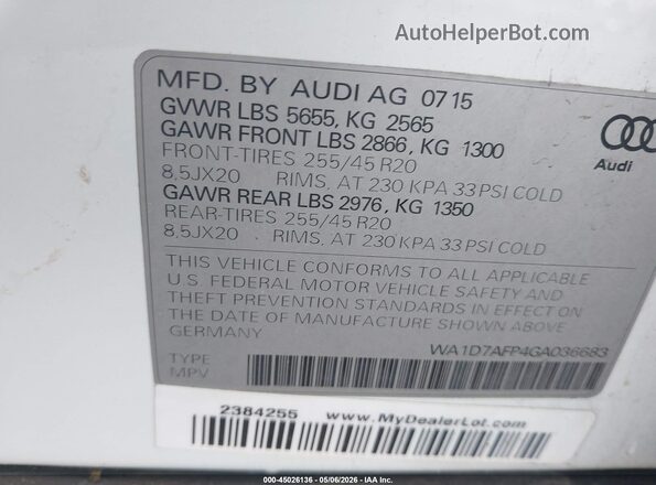 WA1D7AFP4GA036683 2016 AUDI Q5 White Вид підкапотного простору
