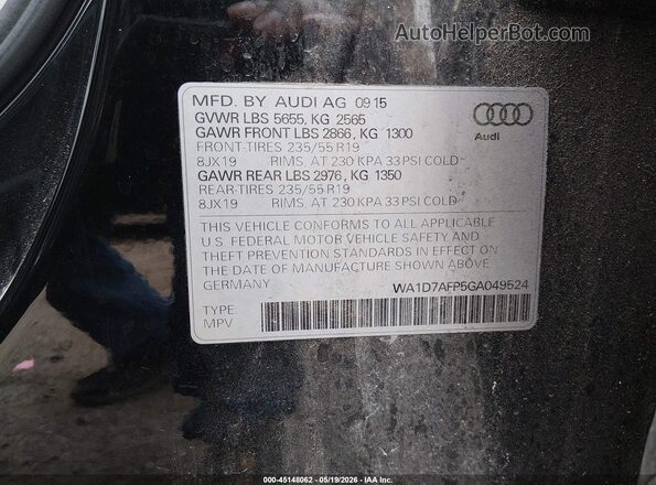 WA1D7AFP5GA049524 2016 AUDI Q5 Черный Вид подкапотного пространства