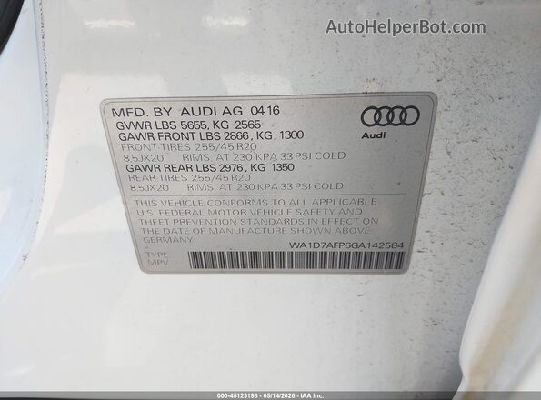 WA1D7AFP6GA142584 2016 AUDI Q5 White Engine compartment view