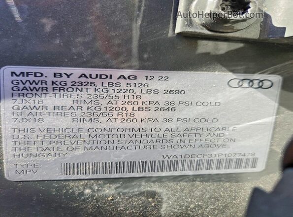 WA1DECF31P1077478 2023 AUDI Q3 Gray VIN sticker view