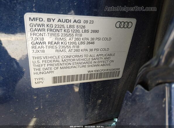 WA1DECF31R1036268 2024 AUDI Q3 Blue Engine compartment view