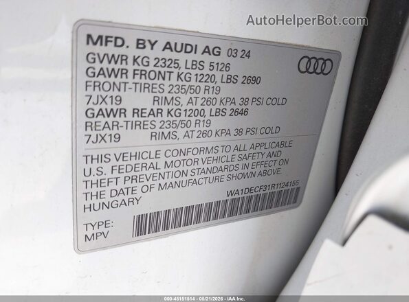 WA1DECF31R1124155 2024 AUDI Q3 Белый Вид подкапотного пространства