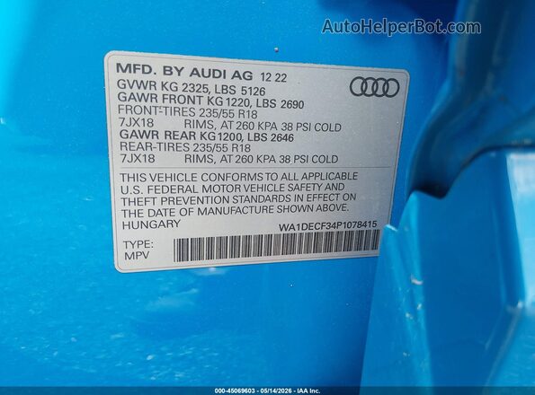 WA1DECF34P1078415 2023 AUDI Q3 Blue Вид підкапотного простору