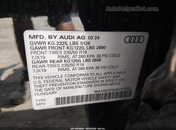 WA1DECF34R1117233 2024 AUDI Q3 Черный Вид подкапотного пространства