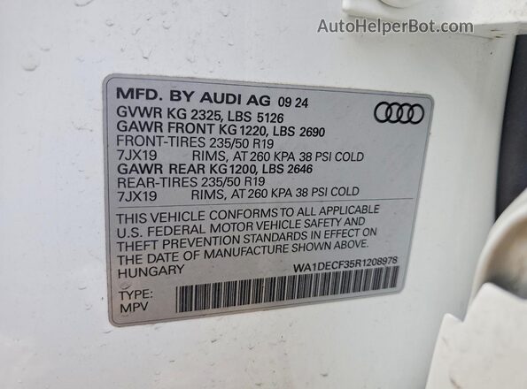 WA1DECF35R1208978 2024 AUDI Q3 White Widok naklejki z numerem VIN