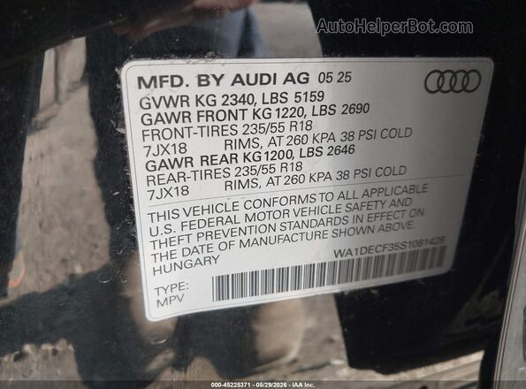 WA1DECF35S1081428 2025 AUDI Q3 Черный Вид подкапотного пространства