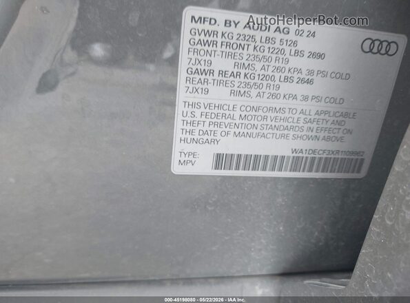 WA1DECF3XR1109962 2024 AUDI Q3 Gray ძრავის განყოფილების ხედი