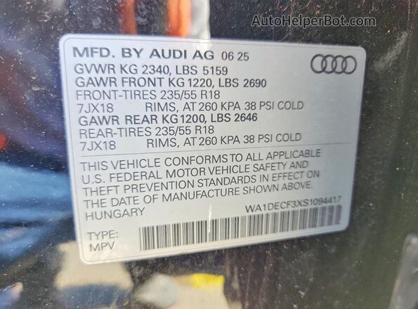 WA1DECF3XS1094417 2025 AUDI Q3 Black Սալոնի 360 աստիճան տեսք