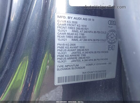 WA1DVAF11KD007828 2019 AUDI Q8 Gray Vista del compartimento del motor
