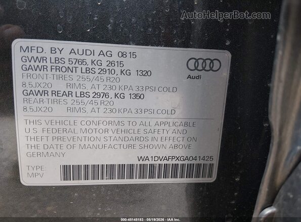 WA1DVAFPXGA041425 2016 AUDI Q5 Gray 