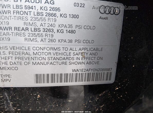 WA1E2AFY0N2088587 2022 AUDI Q5 Black Vista del compartimento del motor