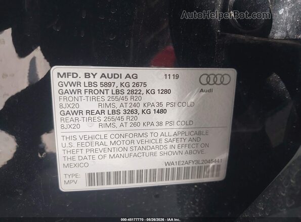 WA1E2AFY3L2045441 2020 AUDI Q5 Black Vista del compartimento del motor