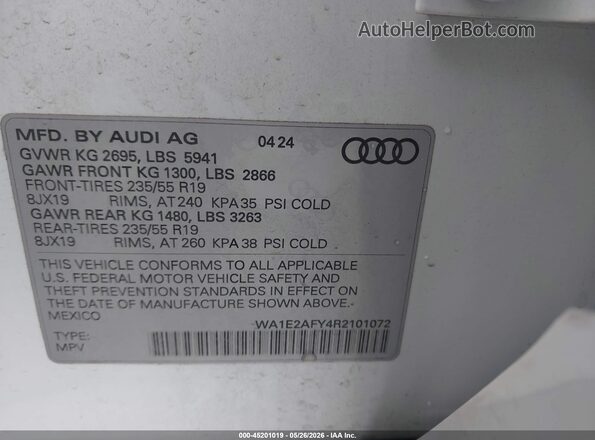 WA1E2AFY4R2101072 2024 AUDI Q5 White Շարժիչի բաժամունքի տեսք