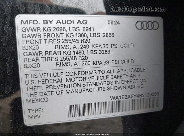 WA1E2AFY4R2126280 2024 AUDI Q5 Черный Вид подкапотного пространства