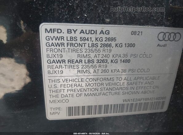 WA1E2AFY6M2140366 2021 AUDI Q5 Black Вид підкапотного простору