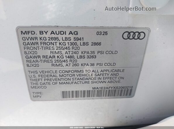 WA1E2AFYXS2063210 2025 AUDI Q5 Белый 