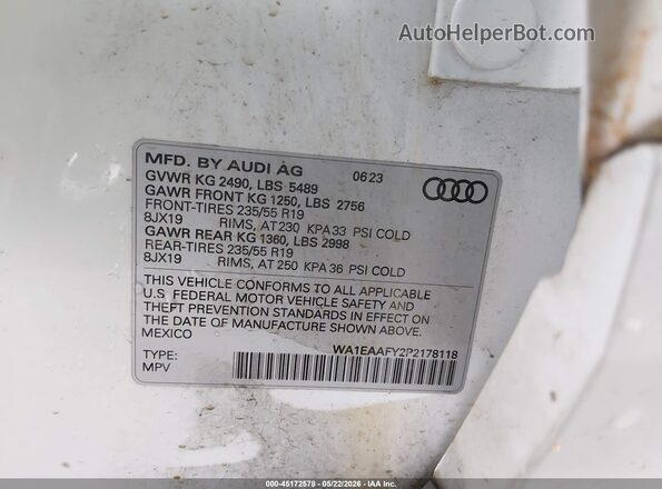 WA1EAAFY2P2178118 2023 AUDI Q5 White Вид підкапотного простору
