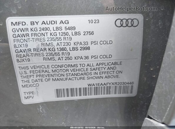 WA1EAAFYXR2030446 2024 AUDI Q5 Green Engine compartment view