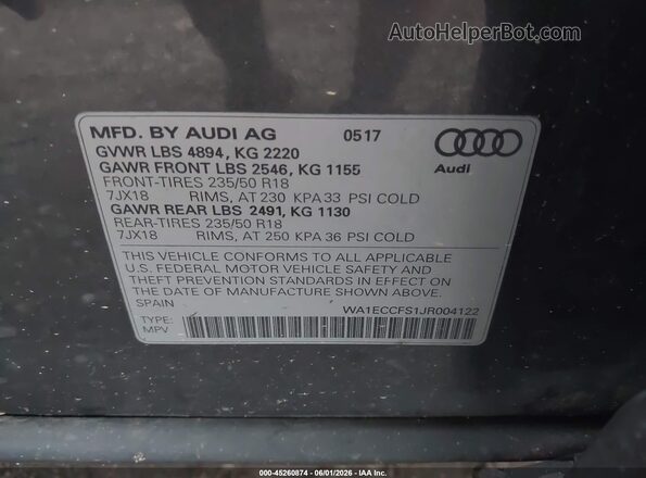 WA1ECCFS1JR004122 2018 AUDI Q3 Серый Вид подкапотного пространства