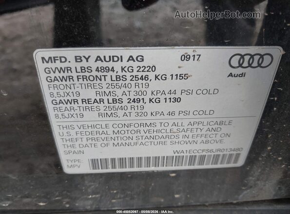 WA1ECCFS6JR013480 2018 AUDI Q3 Black Շարժիչի բաժամունքի տեսք