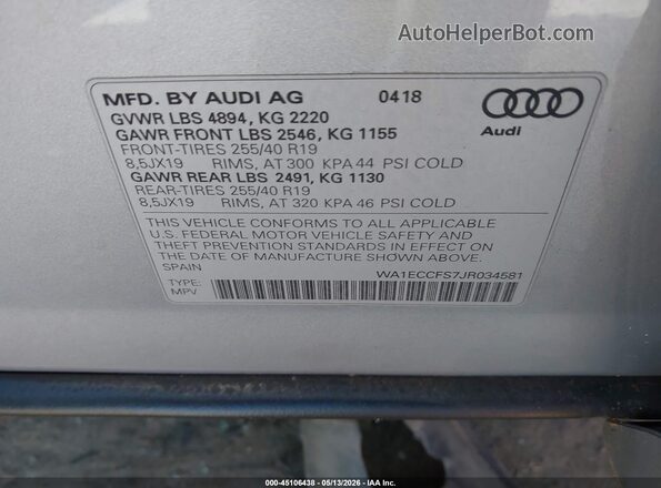 WA1ECCFS7JR034581 2018 AUDI Q3 Серебряный Вид подкапотного пространства
