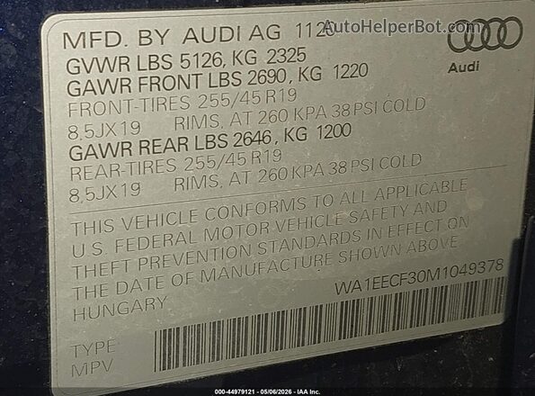 WA1EECF30M1049378 2021 AUDI Q3 Blue 