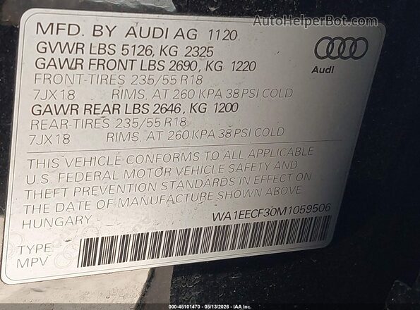WA1EECF30M1059506 2021 AUDI Q3 Black 