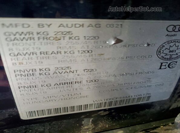 WA1EECF34M1105175 2021 AUDI Q3 Blue 