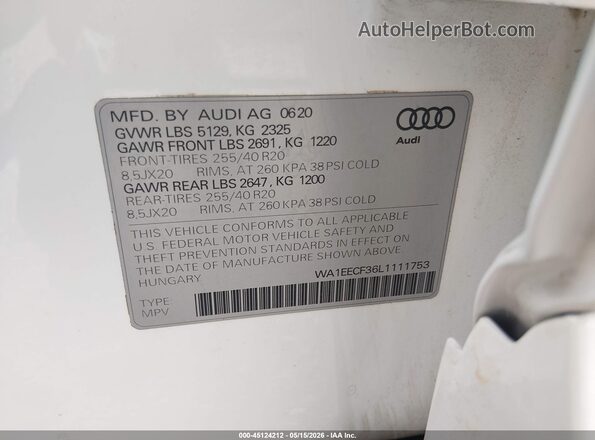 WA1EECF36L1111753 2020 AUDI Q3 White Շարժիչի բաժամունքի տեսք